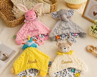 Personalized baby comfort blankets, soft comfort blankets, baby teething toys, custom embroidered comfort blankets, newborn gifts