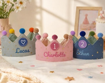 Personalized Birthday Crown, Embroidered Name, Reusable Age Numbers (0-9)