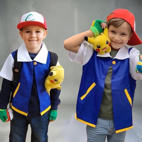 Adult Kid Anime Trainer Cosplay Costume Boys Ash Ketchum Adult for Girls Halloween Women Disfraz Party Blue Jacket Cap and Gloves Sets