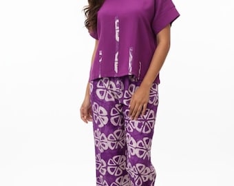 Royal Purple Kampala Zweiteiler-Set – Handgefärbtes Top & Hose mit weitem Bein