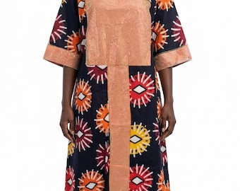Shimmering Sequin-Panel Ankara Maxi Dress – Bold Sunburst Print African Bubu