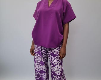 Relaxed Fit V-Neck Tunic and Geometric Print Trousers