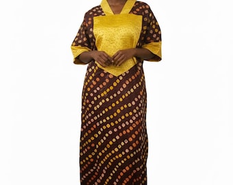 Brown & Gold Ankara Kaftan Dress