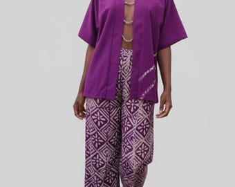 Regal Purple Top and Trouser Kampala Print Set