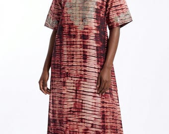 Hand-Dyed Kampala Silk-Finish Bubu – Elegant African Embellished Gown for Women