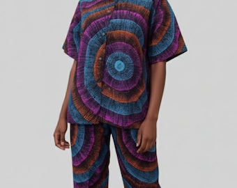 Vibrant Swirls Co Ord Ankara Set Shirt And Trousers For Women Casual Fashion Ensemble Outfit