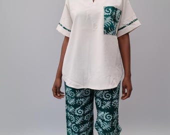 Emerald Swirl Print & Cream Tunic Set