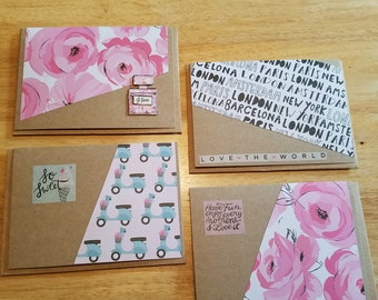 So Sweet - Four Handmade Greeting Cards, Recycled Kraft Paper Cards, blank cards, just because, thinking of you