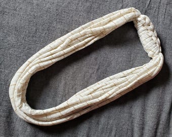 White and Gold Stripe Recycled T-shirt Fabric Necklace, upcycled tshirt necklace tarn tshirt yarn, ecofashion