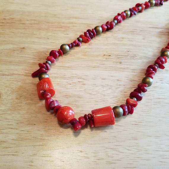 Vintage Red Coral Necklace, 18 inch necklace, coral beaded necklace, statement necklace, vintage necklace View 3