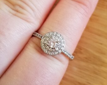 Vintage Faux Diamond Ring, size 8.25 double halo ring, silver tone ring, cocktail ring, statement ring, multistone ring