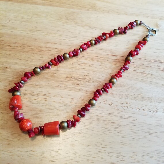 Vintage Red Coral Necklace, 18 inch necklace, coral beaded necklace, statement necklace, vintage necklace View 2