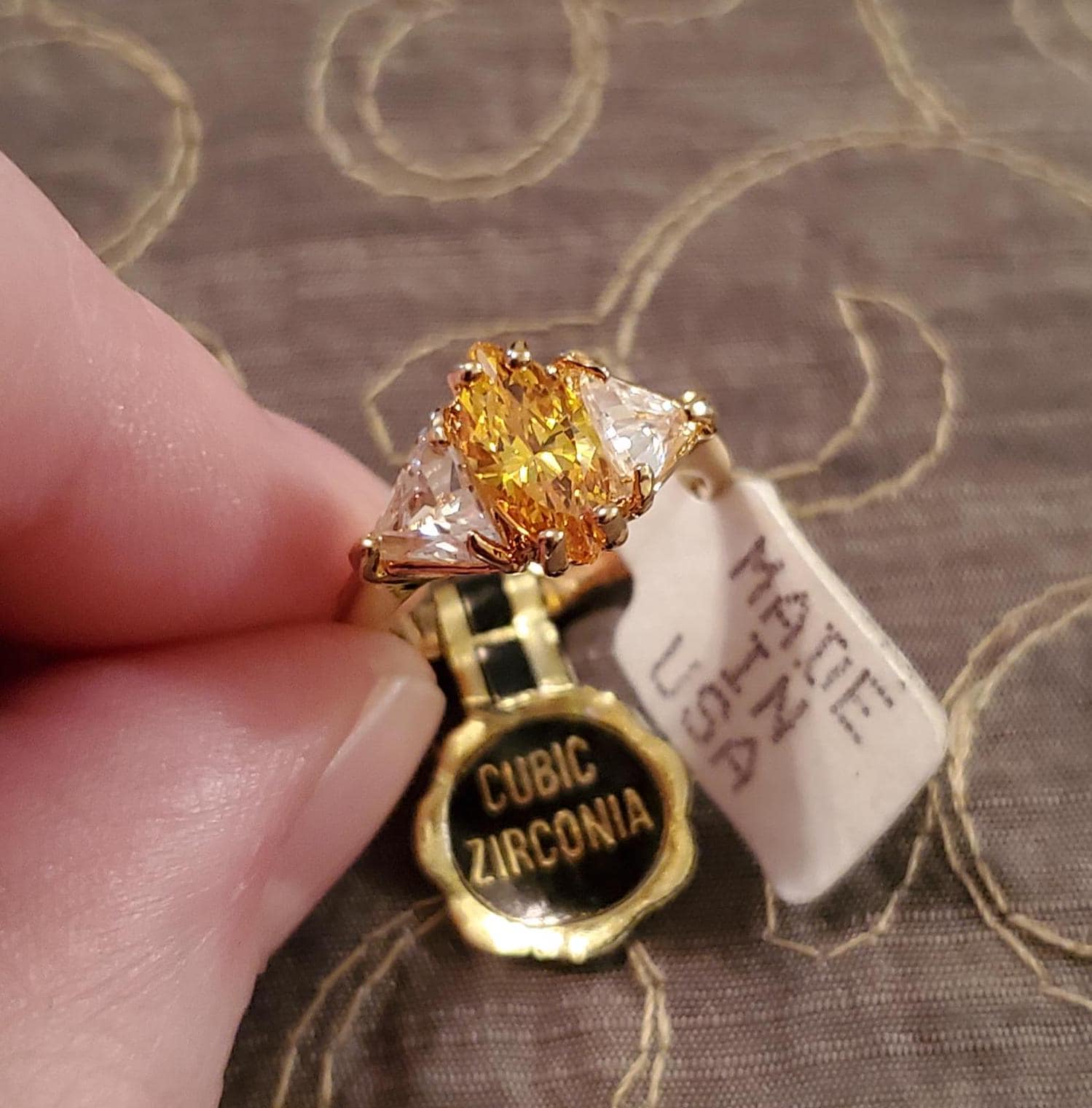 アクセサリー 18KGE Ring Vtg Sz 8 Ring Pink Clear Cubic Zirconia 18KGE Gold