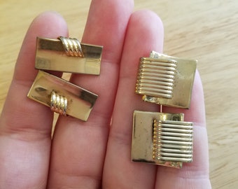 Two Pairs of Vintage Gold Tone Cufflinks, square cufflinks and rectangle cufflinks, vintage cufflinks, unsigned cufflinks