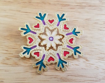 Vintage Enamel Snowflake Brooch Pin, gold tone brooch, Christmas brooch, statement brooch, vintage brooch