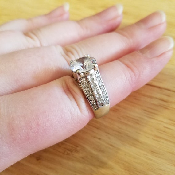 Vintage Faux Diamond Ring, size 7 ring, silver to… - image 2