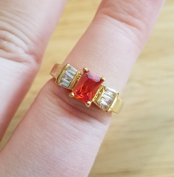 Vintage Faux Ruby and Faux Diamond Ring, size 8.2… - image 1
