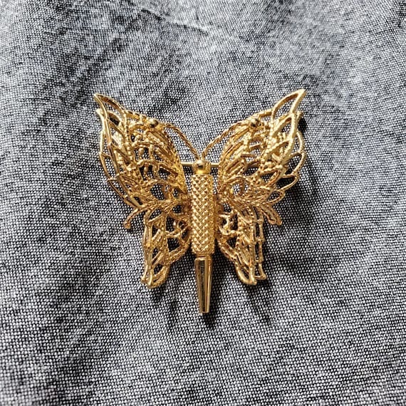 Vintage Monet Butterfly Brooch, gold filigree brooch, signed Monet brooch, statement brooch