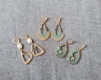 One Pair of Handmade Upcycled Earrings, copper and turquoise, ecofashion