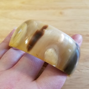 Vintage Wide Horn Bangle Bracelet, carved horn bracelet, statement bracelet