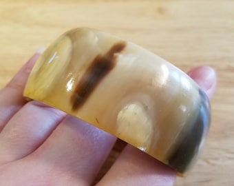 Vintage Wide Horn Bangle Bracelet, carved horn bracelet, statement bracelet