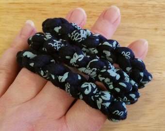 Three Blue Floral Recycled T-shirt Stretch Bracelets, stacking bracelets, tshirt bracelet, ecofashion