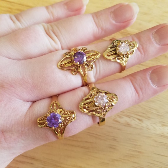 Four Vintage Rhinestone Rings, SECONDS ring lot, s