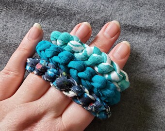 Three Shades of Teal Recycled T-shirt Stretch Bracelets, fabric stacking bracelets, ecofashion