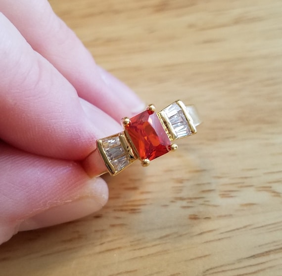 Vintage Faux Ruby and Faux Diamond Ring, size 8.2… - image 2