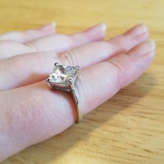 Vintage Faux Diamond Ring, halo ring, princess cu… - image 3