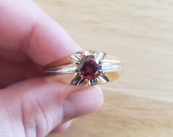 Vintage Faux Garnet Ring, size 14 ring, two tone ring, vintage mens ring