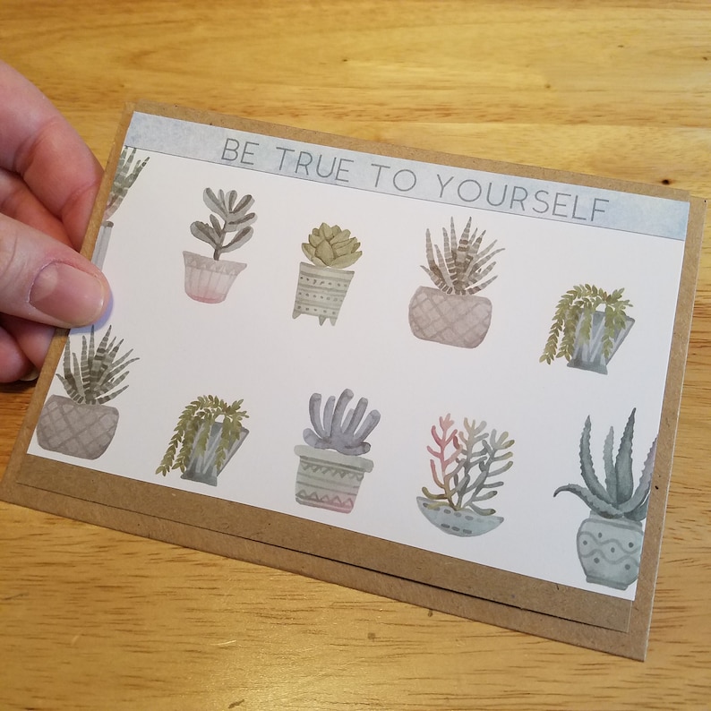thinking of you Recycled Kraft Paper Cards Succulents just because blank cards Five Handmade Greeting Cards