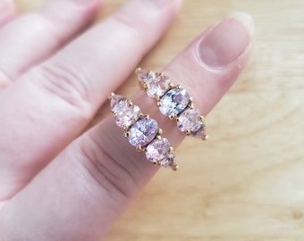 One Vintage Pink and Purple Faux Diamond Ring, 14KT GE, size 5.25 or 7.25 gold plated vintage ring, five stone ring