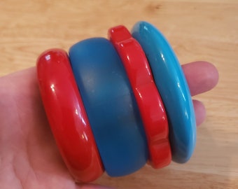 Turquoise and Red Vintage Plastic Bangle Lot, four vintage plastic bracelets, vintage jewelry lot