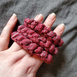 Three Maroon Heather Recycled T-shirt Stretch Bracelets, fabric stacking bracelets, ecofashion