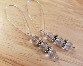 Handmade Upcycled Earrings, faceted crystal earrings, silver plated stainless steel hooks, ecofashion