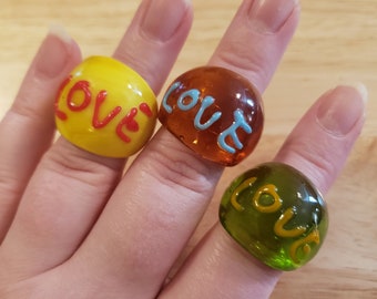 One Vintage Murano Glass Love ring - yellow, red, or translucent green glass ring, Murano ring, statement ring