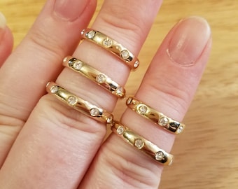 One Vintage DAC Austrian Crystal Band Ring, new with tags, gold tone ring, size 6, 7, 8, 9, or 10 vintage ring