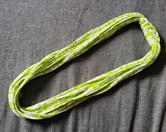Lime Green Daisy Print Recycled T-shirt Fabric Necklace - upcycled tshirt necklace tarn tshirt yarn, ecofashion