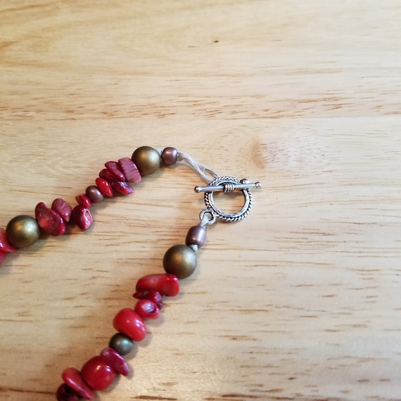 Vintage Red Coral Necklace, 18 inch necklace, coral beaded necklace, statement necklace, vintage necklace View 4