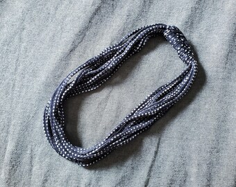 Dark Blue and White Recycled T-shirt Necklace, 18 inch upcycled fabric necklace, ecofashion