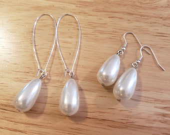 Handmade Upcycled Earrings, clear teardrop earrings, silver plated stainless steel hooks, ecofashion