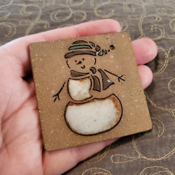 Vintage Ceramic Snowman Brooch Pin, large brooch, statement brooch, handmade ceramic brooch