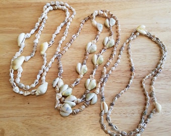 Three Vintage Shell Necklaces, vintage handmade necklace lot, long necklaces, no. 3