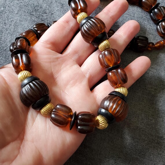 Vintage Brown Swirl Plastic Beaded Necklace, 21 inch chunky necklace