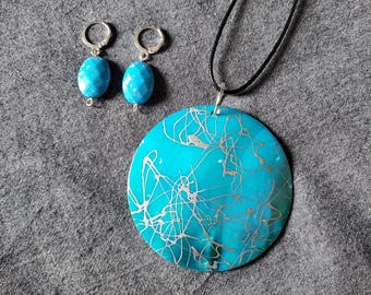 Turquoise and Silver Upcycled Earrings and Pendant Necklace, ecofashion