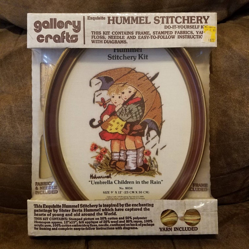new in package NIP frame included 8034 Hummel Stitchery Kit by Gallery Crafts Umbrella Children in the Rain no