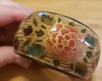 Vintage Handpainted Floral Bangle Bracelet, wide bangle bracelet, vintage bracelet, floral bracelet