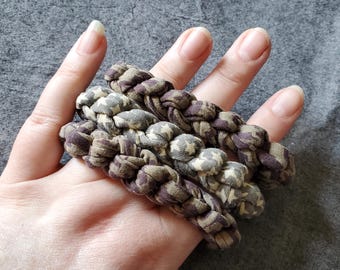 Three Brown and Khaki Print Recycled T-shirt Stretch Bracelets, fabric stacking bracelets, ecofashion