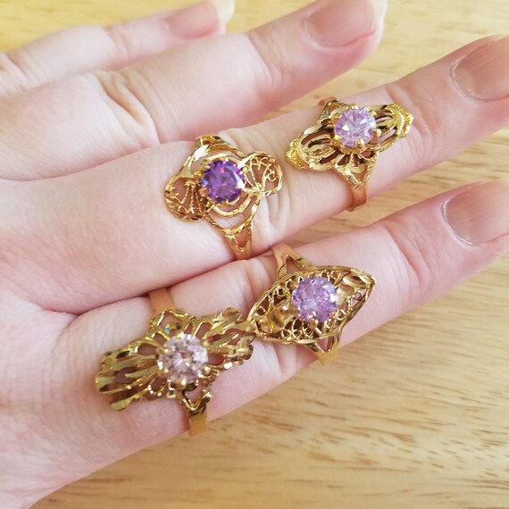 Four Vintage Rhinestone Rings, SECONDS ring lot, s